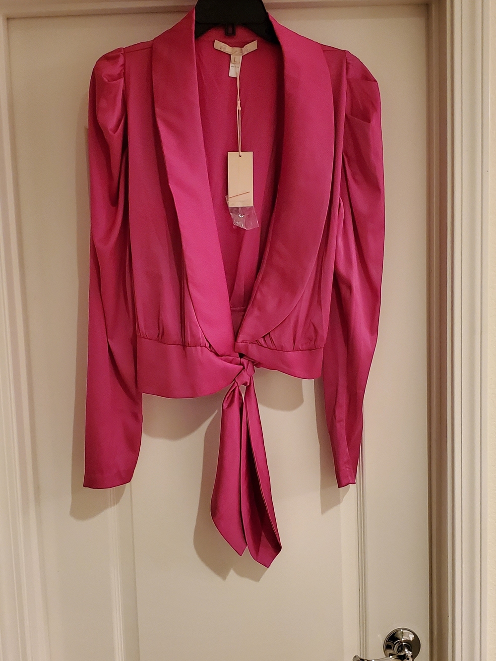 NWT Hutch Women’s Satin Tie-Front Blouse Hot Pink- Size L